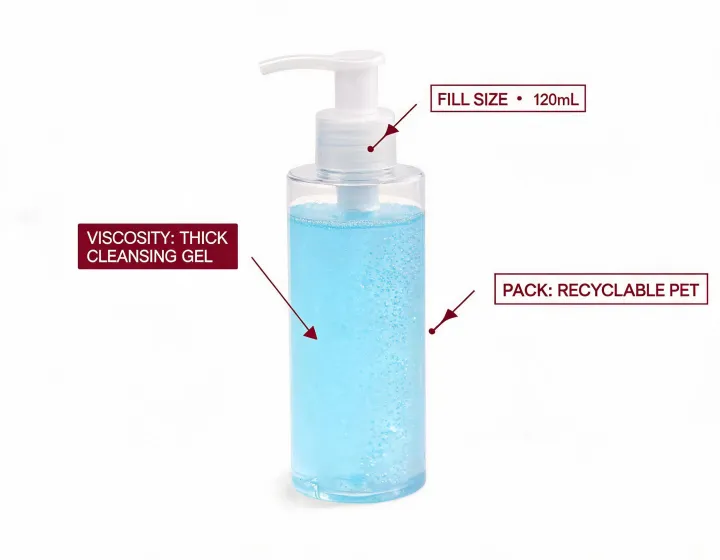 Gel cleanser specification worksheet illustration, not a premises map